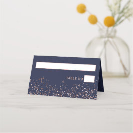Roos gold confetti navy blue typografie bruiloft plaatskaartje