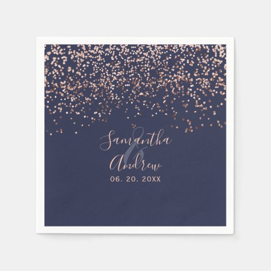 Roos gold confetti navy blue typografie bruiloft servet (Voorkant)