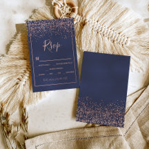 Roos gold confetti navy blue typografie rsvp