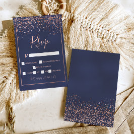 Roos gold confetti navy blue typografie rsvp kaartje