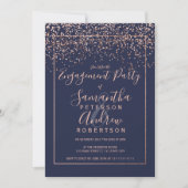Roos gold confetti navy blue typografie verloving kaart (Voorkant)