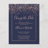Roos Gold confetti navy blue Verander de datum Aankondigingskaart (Voorkant)