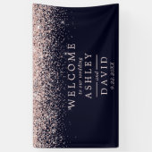 Roos Gold Confetti Navy Blue Wedding Welcome Spandoek (Verticaal)