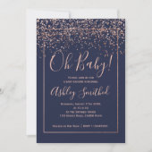 Roos gold confetti navy typografie baby shower kaart (Voorkant)