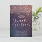 Roos Gold confetti ombre tiara uitnodiging (Staand voorkant)