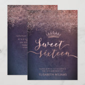 Roos Gold confetti ombre tiara uitnodiging (Voorkant / Achterkant)