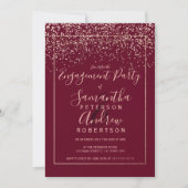 Roos gold confetti red burgundy script verloving kaart (Voorkant)
