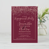 Roos gold confetti red burgundy script verloving kaart (Staand voorkant)