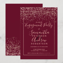 Roos gold confetti red burgundy script verloving kaart