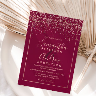 Roos gold confetti red burgundy typografie bruilof kaart