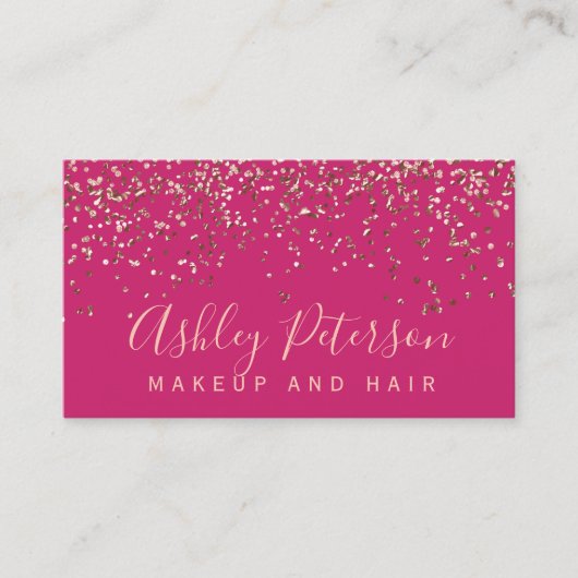 Roos gold confetti roze chic typografie visitekaartje (Voorkant)