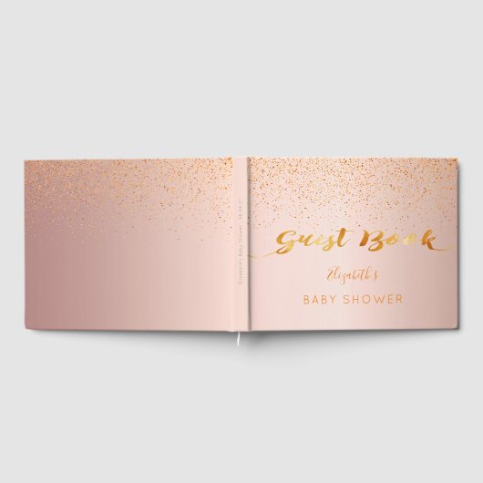 Roos Gold confetti script Baby shower meisje Gastenboek (Volledig)