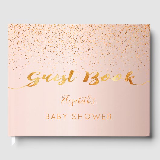 Roos Gold confetti script Baby shower meisje Gastenboek (Voorkant)