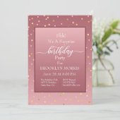 Roos Gold Confetti Surprise Birthday Kaart (Staand voorkant)