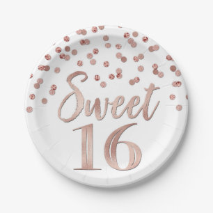 Roos Gold Confetti Sweet 16 Birthday Party Papieren Bordje