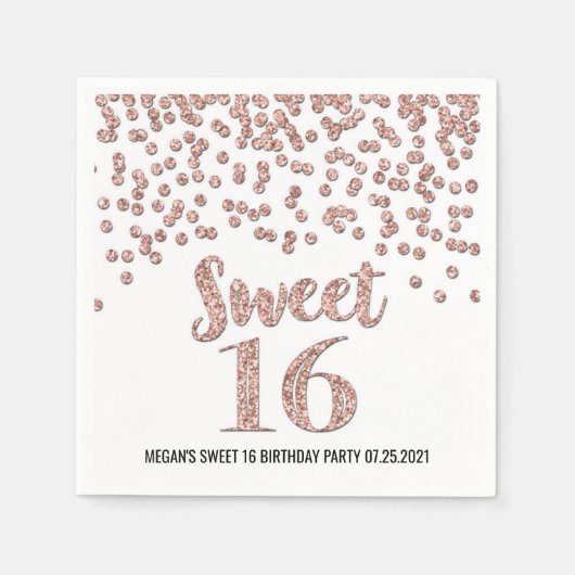 Roos Gold Confetti Sweet 16 Birthday Servet (Voorkant)