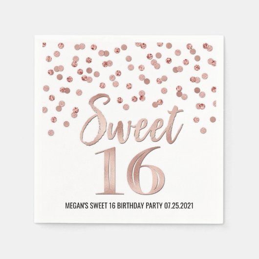 Roos Gold Confetti Sweet 16 Birthday Servet (Voorkant)