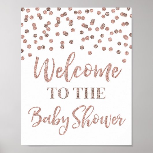 Roos Gold Confetti Welkom in Baby shower Poster (Voorkant)