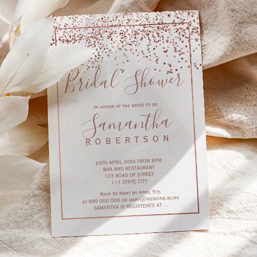 Roos Gold confetti white script vrijgezellenfeest Kaart