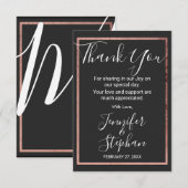 Roos Gold-contour grens Eenvoudig zwart huwelijk Bedankkaart (Voorkant / Achterkant)