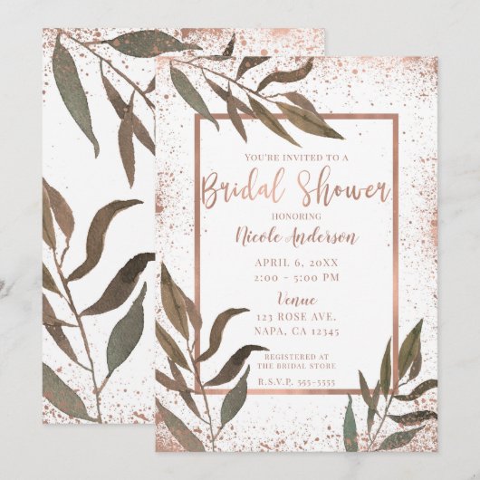 Roos Gold Copper Botanical Glam Vrijgezellenfeest Kaart (Voorkant / Achterkant)
