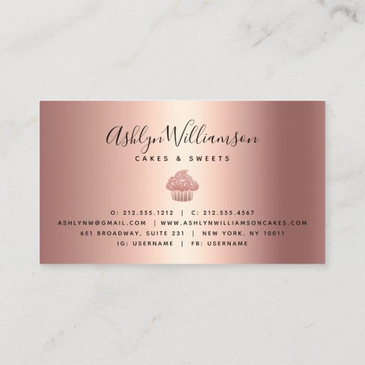 Roos Gold Copper Cupcake Glitter Drift Bakery Chef Visitekaartje (Achterkant)