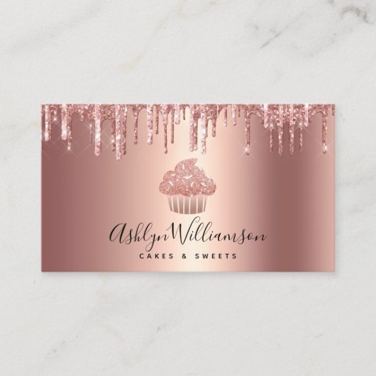 Roos Gold Copper Cupcake Glitter Drift Bakery Chef Visitekaartje (Voorkant)