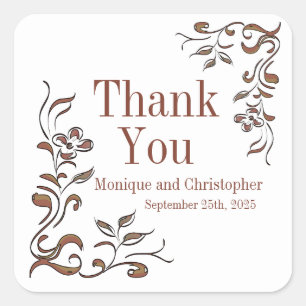 Roos Gold Copper Floral White Wedding Vierkante Sticker