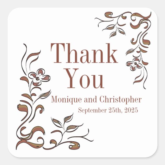 Roos Gold Copper Floral White Wedding Vierkante Sticker (Voorkant)