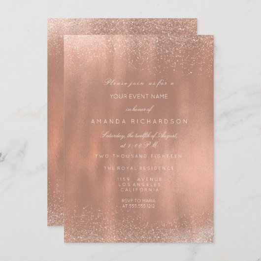 Roos Gold Copper Glitter Sparkly Bridal Verjaardag Kaart (Voorkant / Achterkant)