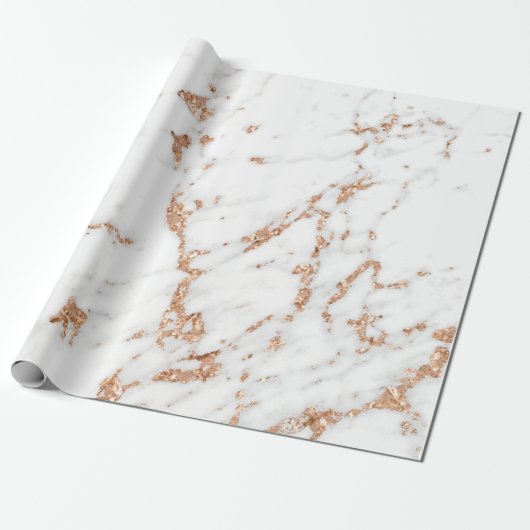 Roos Gold Copper Glitter White Carrara Marble Cadeaupapier (Uitgerold)