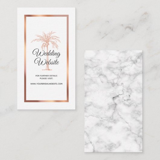 Roos Gold Copper Palm Beach Marble Wedding Website Informatiekaartje (Voorkant / Achterkant)