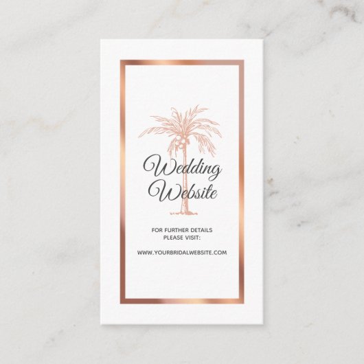 Roos Gold Copper Palm Beach Marble Wedding Website Informatiekaartje (Voorkant)