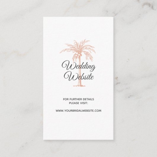 Roos Gold Copper Palm Beach Marble Wedding Website Informatiekaartje (Voorkant)