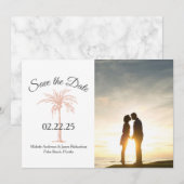 Roos Gold Copper Palm Tree Foto marble Wedding Save The Date (Voorkant / Achterkant)