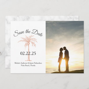 Roos Gold Copper Palm Tree Foto marble Wedding Save The Date
