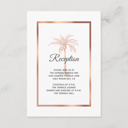 Roos Gold Copper Palm Tree Weddenschap Informatiekaartje (Voorkant)
