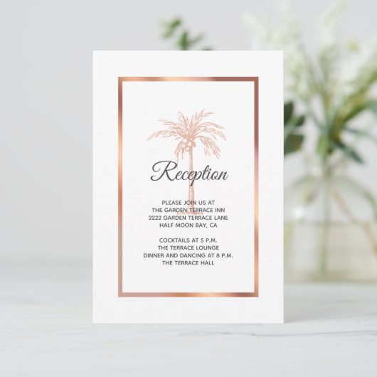 Roos Gold Copper Palm Tree Weddenschap Informatiekaartje (Staand voorkant)