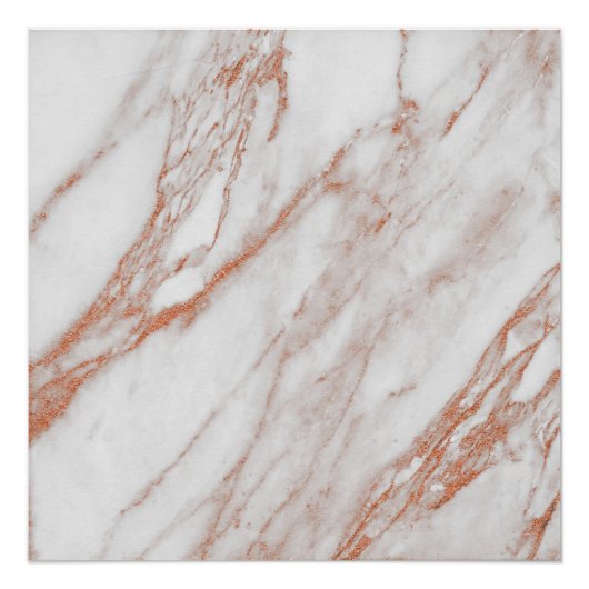 Roos Gold Copper White Coral Stone Marble Carrara Perfect Poster (Voorkant)