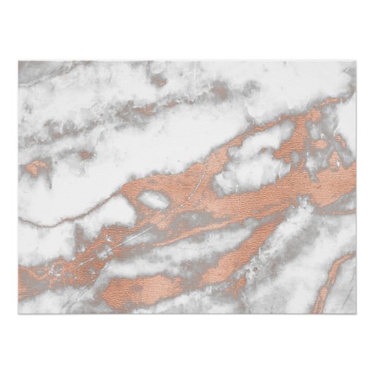 Roos Gold Copper White Grey Stone Marble Carrara Perfect Poster (Voorkant)
