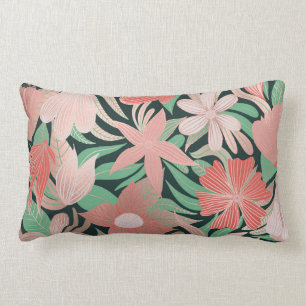 Roos Gold Coral Green Floral Leaves Illustrations Kussen