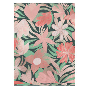 Roos Gold Coral Green Floral Leaves Illustrations Tafelkleed