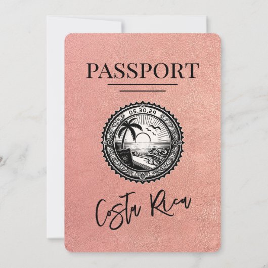Roos Gold Costa Rica Paspoort Huwelijksuitnodiging Kaart (Achterkant)