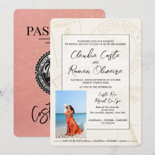 Roos Gold Costa Rica Paspoort Huwelijksuitnodiging Kaart