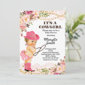 Roos Gold Cowgirl Baby shower Meisje Kaart (Staand voorkant)