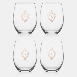 Roos Gold  Crests 4 Roze Monogram Initialen Wijnglas Zonder Voet