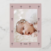 Roos Gold Cross Mauve Doop Uitnodigingen Foto's (Achterkant)