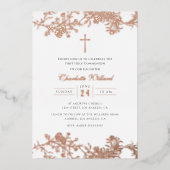 Roos Gold Cross Meisjes Eerste Communie Folie Uitnodiging (Voorkant)