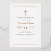 Roos Gold Cross Meisjes Eerste Communie Folie Uitnodiging (Voorkant)