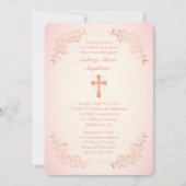 Roos Gold Cross - roze Baptisme Foto Uitnodiging (Voorkant)